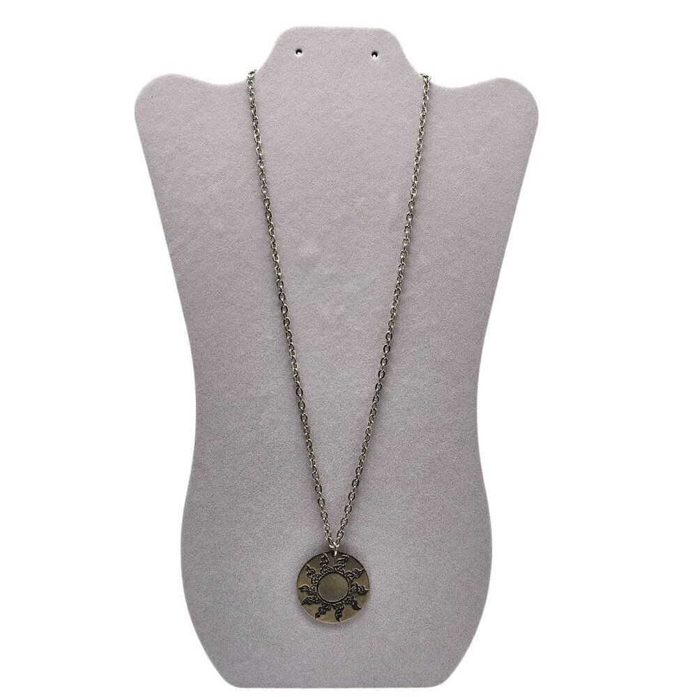 Vintage Pewter Sun Pendant Necklace 24" Chain Sunburst Design JPF 78 Unisex Jewe
